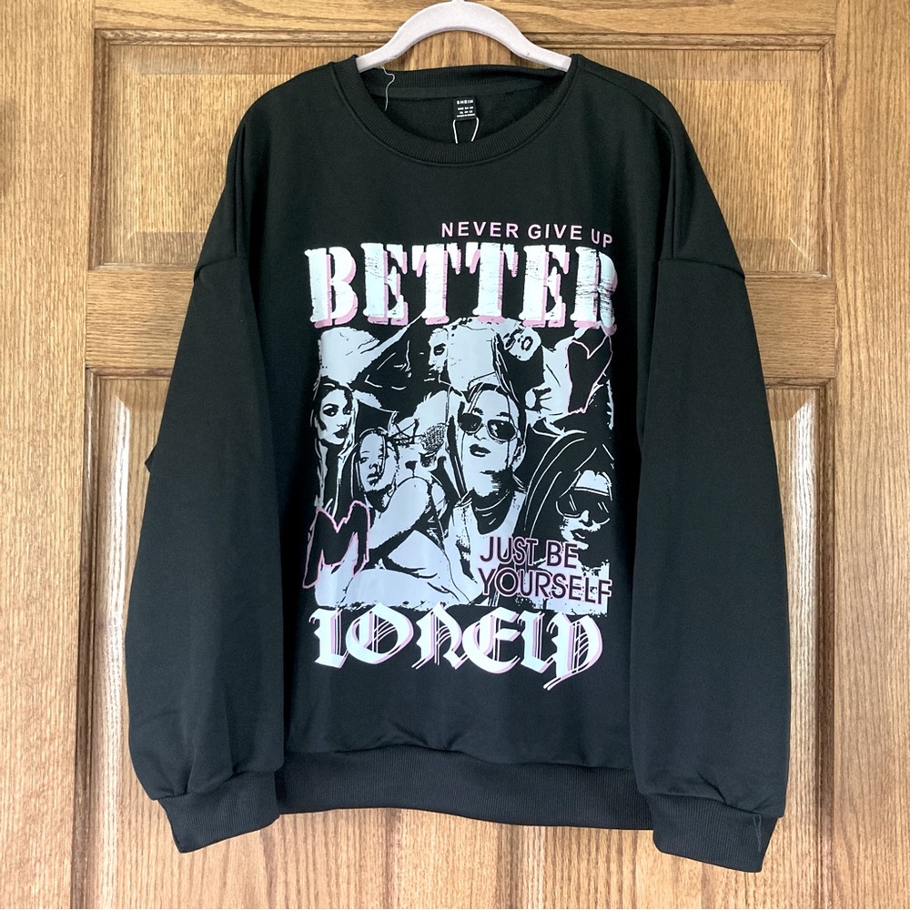 5/$15 NWT Shein Black Graphic Sweatshirt XL